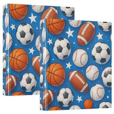 Imagem de Bolas de basquete fofas personalizadas azuis 3 argolas com 3 argolas para 200 folhas, pastas, anel redondo, 31,5 x 27 x 6 cm, pacote com 2