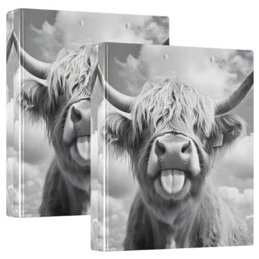 Imagem de Fichários engraçados de vaca Highland cinza 3,8 cm com 3 anéis para guardar 200 folhas, anel redondo, 31,5 x 27 x 6 cm, 1 pacote
