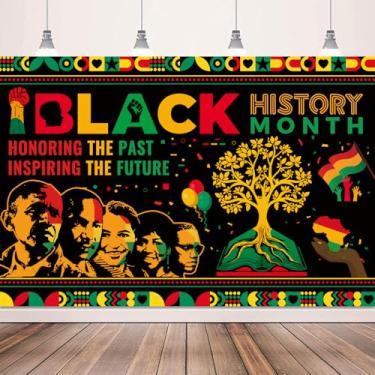 Imagem de Banner de fundo para decoração do mês da história negra, 14,5 x 7,5 m, decoração de festa nacional afro-americana, faixa feliz mês da história negra, adereços de cabine de fotos para decoração de