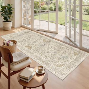 Imagem de Madane Tapete de corredor 7 x 15 cm - Tapetes de cozinha laváveis Tapete de entrada Tapete vintage macio antiderrapante para casa de fazenda para banheiro, sala de estar, quarto (7 x 15, bege/azul)