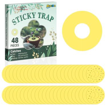 Imagem de Mysora 48 armadilhas para moscas de frutas, anel amarelo, armadilhas adesivas para insetos rastejantes, mosquitos, pulgões, moscas brancas, seguro para tripes, ambientes internos e externos em vasos