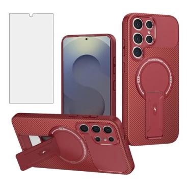 Imagem de Asuwish Capa de celular para Samsung Galaxy S24 Ultra 5G Capa magnética de fibra de carbono com protetor de tela de vidro temperado e suporte protetor de celular macio acessórios S24Ultra 24S S 24