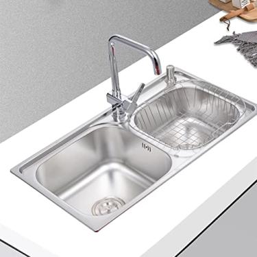 Imagem de Pia de cozinha para estação de trabalho, pia de bar, pia de aço inoxidável 304, pia comercial pia de estação de trabalho de tigela única, torneira de água fria e quente (72 * 41 cm)