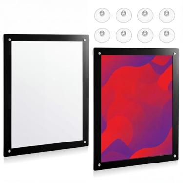 Imagem de Thyle Pacote com 2 suportes de placa de janela de acrílico de 21 x 28 cm com ventosas e moldura preta, molduras de acrílico transparente para porta de vidro, suporte de sinalização publicitária para