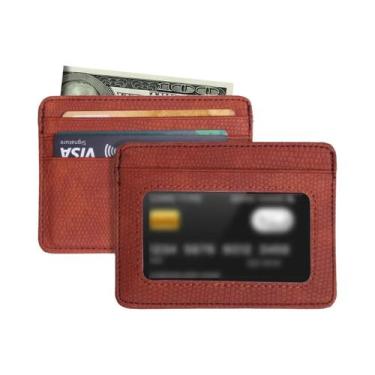 Imagem de Carteira De Couro Minimalista Unissex Slim Com Janela Transparente Par