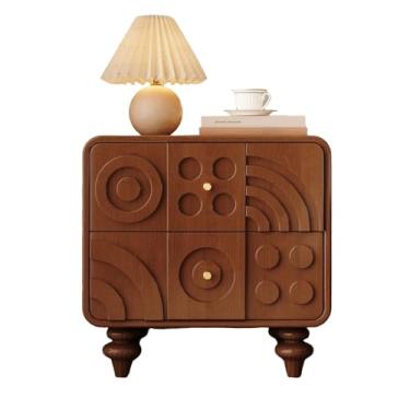 Imagem de KXPSWGE Mesa de cabeceira de madeira maciça com armazenamento e coluna romana, mesa de canto de madeira vintage com 2 gavetas, mesas laterais para cama de fazenda, mesa de canto para quarto, sala de