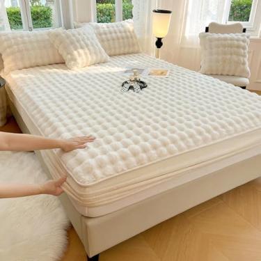 Imagem de Capa de colchão de flanela tingida quente, lençol com elástico, protetor de colchão espesso, canto elástico completo com design que fica no lugar, lavável, para proteção completa da cama - cor 02||90