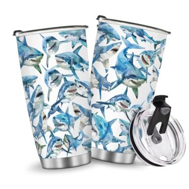 Imagem de Copos de café de viagem isolados caneca copo tubarões garrafa de água presentes para presente de aniversário de Natal 590 ml homens pai pai avô meninos