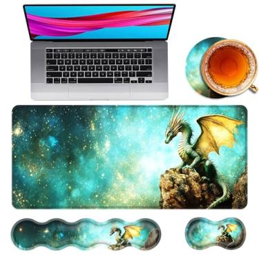 Imagem de TOEMZTFT Mouse pad grande e descanso de pulso para teclado, almofada de mesa para teclado e mouse, mouse pad grande para jogos 4 em 1 com suporte de pulso, tapete de mesa para jogos de estudo de