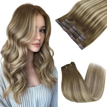 Imagem de Extensões de cabelo Sunny Clip em peça única preto ombré humano extensões de uma peça, extensões de cabelo brasileiro preto a marrom escuro em uma peça, extensões de cabelo ombré 35,5 cm 70 g