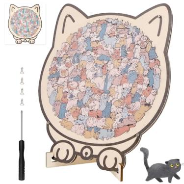 Imagem de ZJRDYYK Quebra-cabeça de madeira em forma de gato, quebra-cabeças de madeira criativos para adultos, quebra-cabeça de madeira exclusivo em forma de animal presentes para amantes de gatos (cor macaron)
