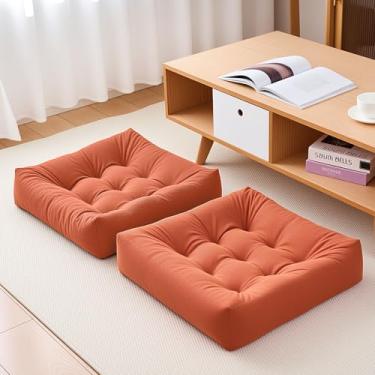 Imagem de Tikuns 2 almofadas de chão para adultos, almofadas de meditação de 55 x 55 cm, almofada quadrada grande de espuma viscoelástica para sala de estar (2, laranja, 56 x 56 x 10 cm)