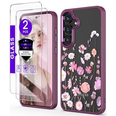 Imagem de DagoRoo Capa para S26 + protetor de tela de vidro temperado, proteção de grau militar, TPU macio e fino + PC rígido, capa com estampa de flores cristalinas para meninas e mulheres para S26 5G-Floral