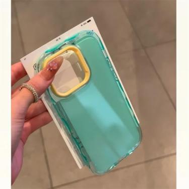 Imagem de HJZSZX Capa de luxo à prova de choque para iPhone 16 Pro, cor Soft Hit, com proteção contra impactos, estética, para iPhone 16 Pro (verde e amarelo)
