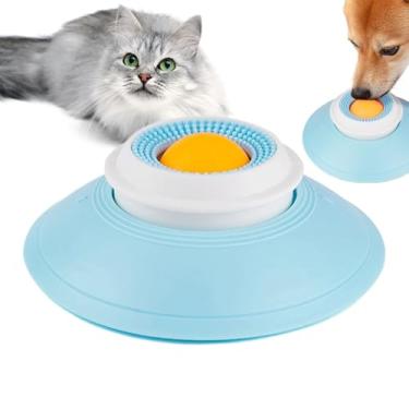 Imagem de Tapete interativo para lamber animais de estimação, brinquedo para lamber cães, dispensador de petiscos para cães e gatos com base antiderrapante, material PP azul, 14 x 6 cm, design de ventosa para