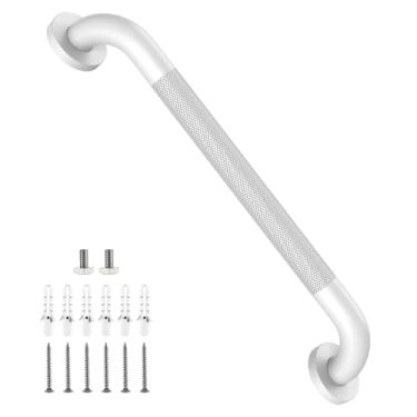 Imagem de Barra de apoio para chuveiro de 50 cm, barra branca iHansee para banheiro com aderência serrilhada antiderrapante – 3,2 cm de diâmetro, barras de segurança de banho de aço inoxidável para idosos