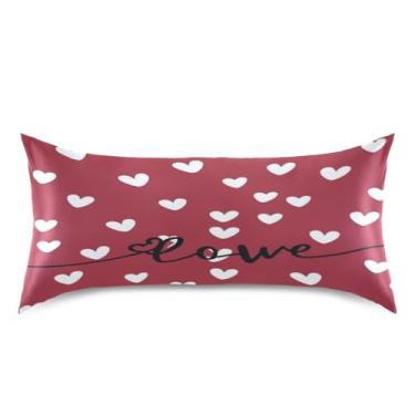 Imagem de ATTX Fronha de cetim Red Love Dia dos Namorados com fecho de envelope, macia e refrescante para cabelo e pele, tamanho king size 540 x 40 polegadas (540)