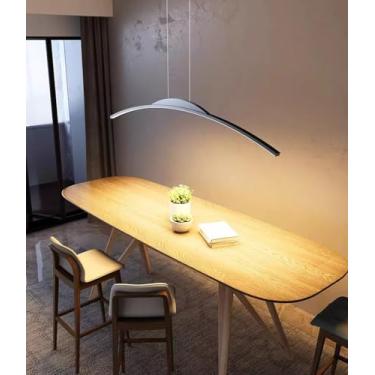Imagem de Luminária pendente LED moderna e regulável com controle remoto. Design linear, altura ajustável, ideal para mesa de jantar, sala de jantar, escritório e cozinha (preta, 80 cm de comprimento)