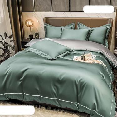 Imagem de Conjunto de cama de algodão de fibra longa, liso e agradável à pele, com capa de edredom para cama de casal, 9 x 1,5 m, conjunto de 4 peças.