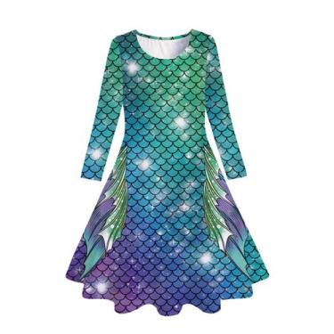 Imagem de Vestido Funnycokid Mermaid para meninas de 4 a 5 anos em poliéster ver