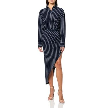 Imagem de Norma Kamali Vestido feminino drapeado lateral estilo boyfriend, True Navy Pinstripe, P