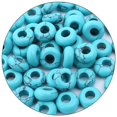 Imagem de Filluck Contas de pedra preciosa de furo grande para fabricação de joias, contas de pedra natural de macramê solto pacote com 15, turquesa azul (5 * 10 mm)