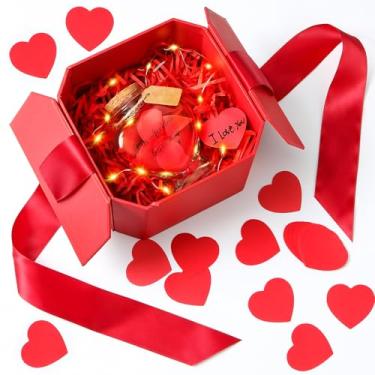 Imagem de Thyle Presente de Dia dos Namorados Nossa Aventura Começa 2026, Frasco de Lua de Mel com Luzes 60 Notas de Amor Caixa de Presente Vermelha Artesanato DIY Romântico para Ela ou Ele, Lembrança de