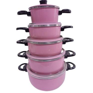 Imagem de Jogo de panelas blogueira, panela rosa, panela amarela, panela vermelh