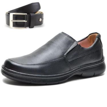 Imagem de Kit Sapato Conforto Antistress + Cinto Social Masculino Couro Preto Ca