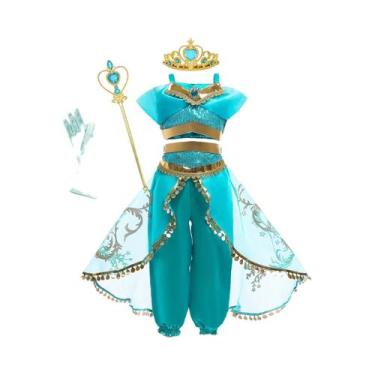 Imagem de Fantasia De Vestido De Princesa Jasmine Aladdin Com Lâmpada Mágica Par