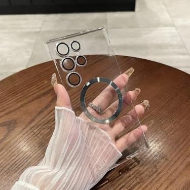 Imagem de HJZSZX Capa magnética luxuosa com revestimento transparente para Samsung S24 Ultra com carregamento sem fio (para Samsung S24 Ultra/transparente)