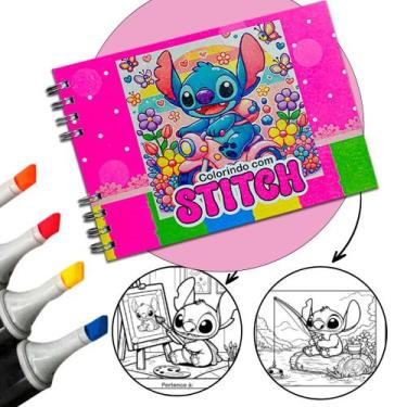 Imagem de Livro Colorir Stitch Infantil 50 Folhas Desenhos Pintar Capa Dura Cor 