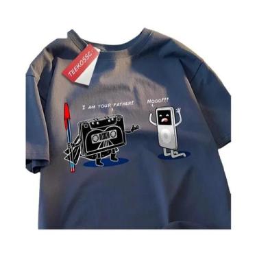 Imagem de Camiseta Oversize De Hip Hop Com Estampa De Fita Cassete Para Homens, 