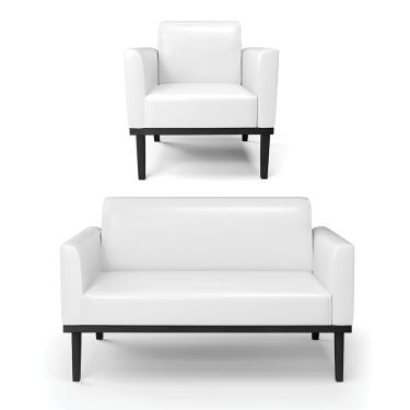 Imagem de Sofá Namoradeira com Poltrona Base de Madeira Fixa Preto Marisa Corano Branco