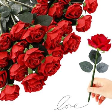 Imagem de Spaluck 24 canetas de flor rosa, para dia dos namorados, vermelho, artificial, rosa, esferográfica, para festa de aniversário, casamento, namorada, esposa, material de escritório