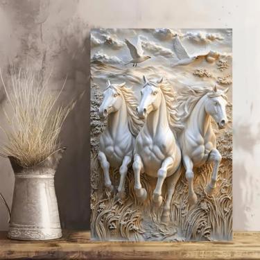 Imagem de Arte de parede em tela rústica vintage Majestic Galloping Horses - Pôster sem moldura de 30 x 45 cm - Ideia de presente para decoração de casa e escritório para sala de estar, quarto, cozinha e café