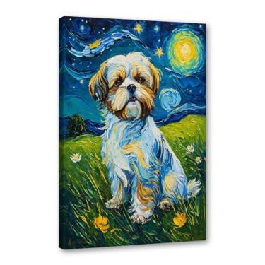Imagem de Pôster colorido abstrato Van-Gogh com pintura a óleo floral noite estrelada impressão de animais engraçados para decoração de casa e sala de estar (SKU15,16x60 cm), emoldurado (tela embrulhada))