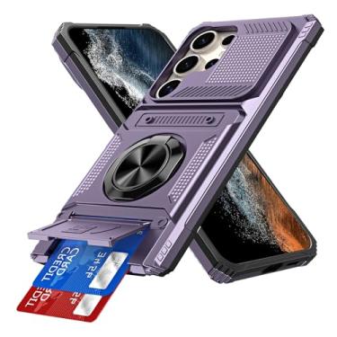 Imagem de COTDINFOR Capa para Samsung Galaxy S26 com suporte para cartão [loja 2 cartões] anel de 360° suporte resistente à prova de choque capa carteira protetora de corpo inteiro para Samsung Galaxy S26 roxo