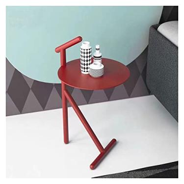 Imagem de Mesa lateral pequena de metal, mesa lateral de sofá, mesa de centro pequena, mesa de canto para lugares pequenos, mesa de cabeceira para quarto, mesa de destaque para sala de estar, varanda e café