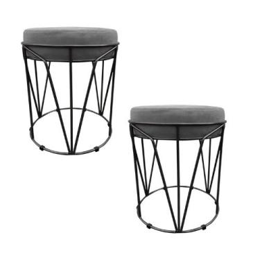 Imagem de Kit 02 Puffs Babu Suede Grafite Base Preto - D'Rossi