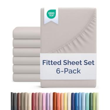 Imagem de Lençol de cama king size – Pacote com 6 lençóis de solteiro – serve para colchões de até 40,6 cm de profundidade – extra macio, aconchegante, respirável e refrescante – qualidade hoteleira, sem