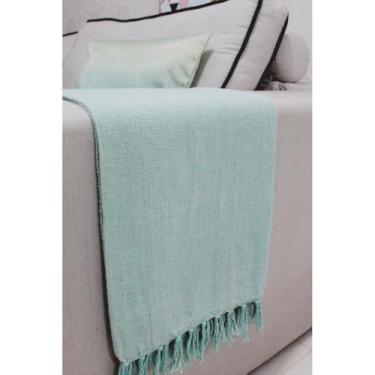 Imagem de Manta Para Sofá Gigante 100% Algodão Artesanal | Cobertura Decorativa para Sofá ou Cama, Franja Feita à Mão, Charme e Conforto(Verde água)
