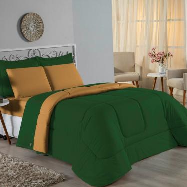 Imagem de Edredom Casal Nobre 1 Peça Dupla Face 2,00m X 2,20m Malha 100% Algodão - Verde-bandeira / Cobre