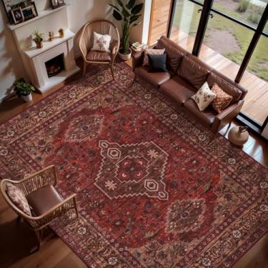 Imagem de Tangsoo Tapetes laváveis de 20 x 25 cm para entrada, tapete vintage de área pequena antiderrapante macio tapete baixo vermelho