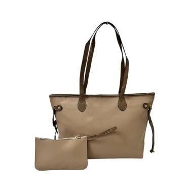 Imagem de Bolsa Sacola Feminina Grande de Ombro e Mão em Couro para Faculdade com Necessaire Inclusa (Caqui)