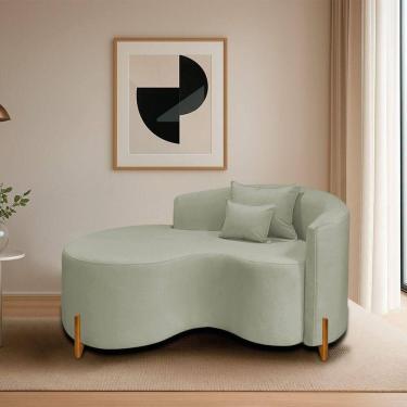 Imagem de Divã Recamier Curvo Sala De Estar Recepção Inglaterra 150cm Pés Madeira Lado Esquerdo Bouclé Verde Oliva