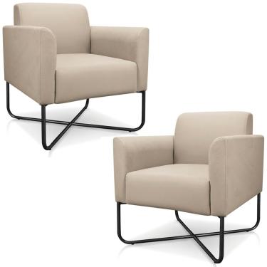 Imagem de Kit 2 Poltronas Decorativas Isabella Base X Suede Bege/Preto - Gran Belo