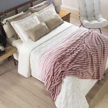 Imagem de Coordenado Cobre Leito e Cobertor Fluflu Queen Ultrasoft Alto Relevo Dupla Face - Rosê