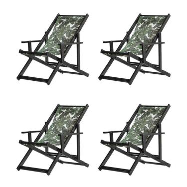 Imagem de Kit 4 Espreguiçadeiras Dobrável Black Cb-folhas Verdes