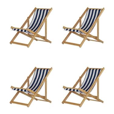 Imagem de Kit 4 Cadeira Espreguiçadeira Dobrável S-b-l Azul-branco